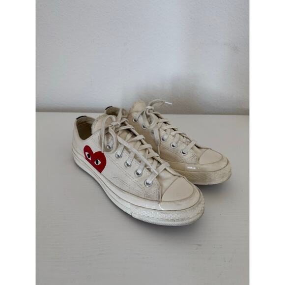 Converse Comme De Garçons Women’s White Low Sneakers Red Heart Size 8 - Picture 2 of 8